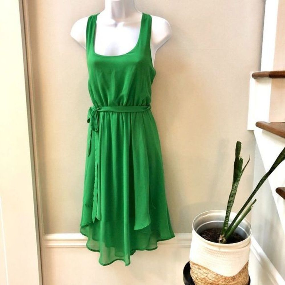 Ya Los Angeles sleeveless‎ green flare dress racerback tie belt size M